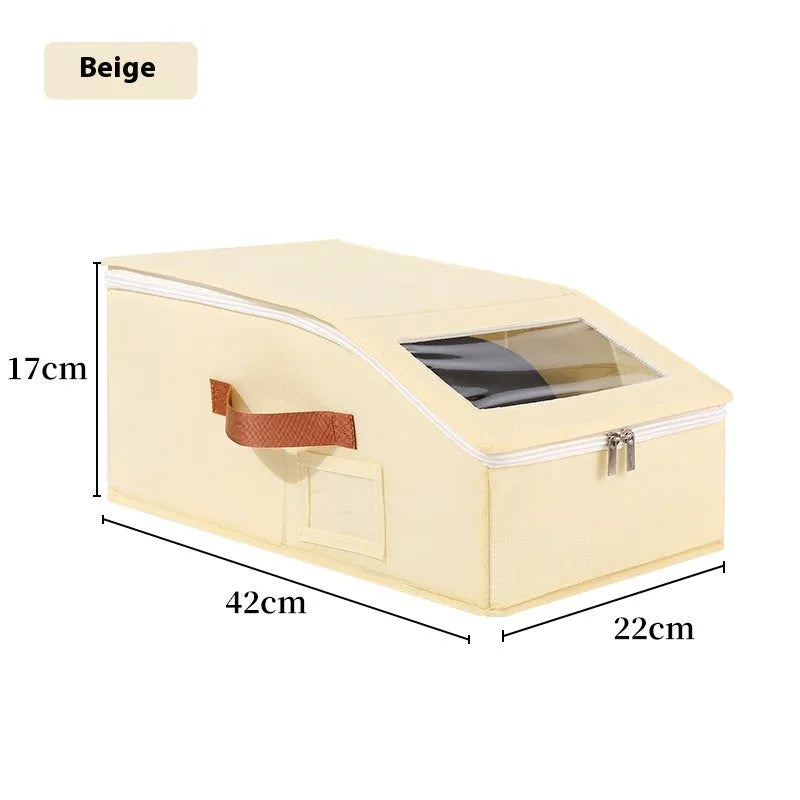 Grey foldable storage box for baseball caps and organisation measuring 42cm by 22cm by 17cm