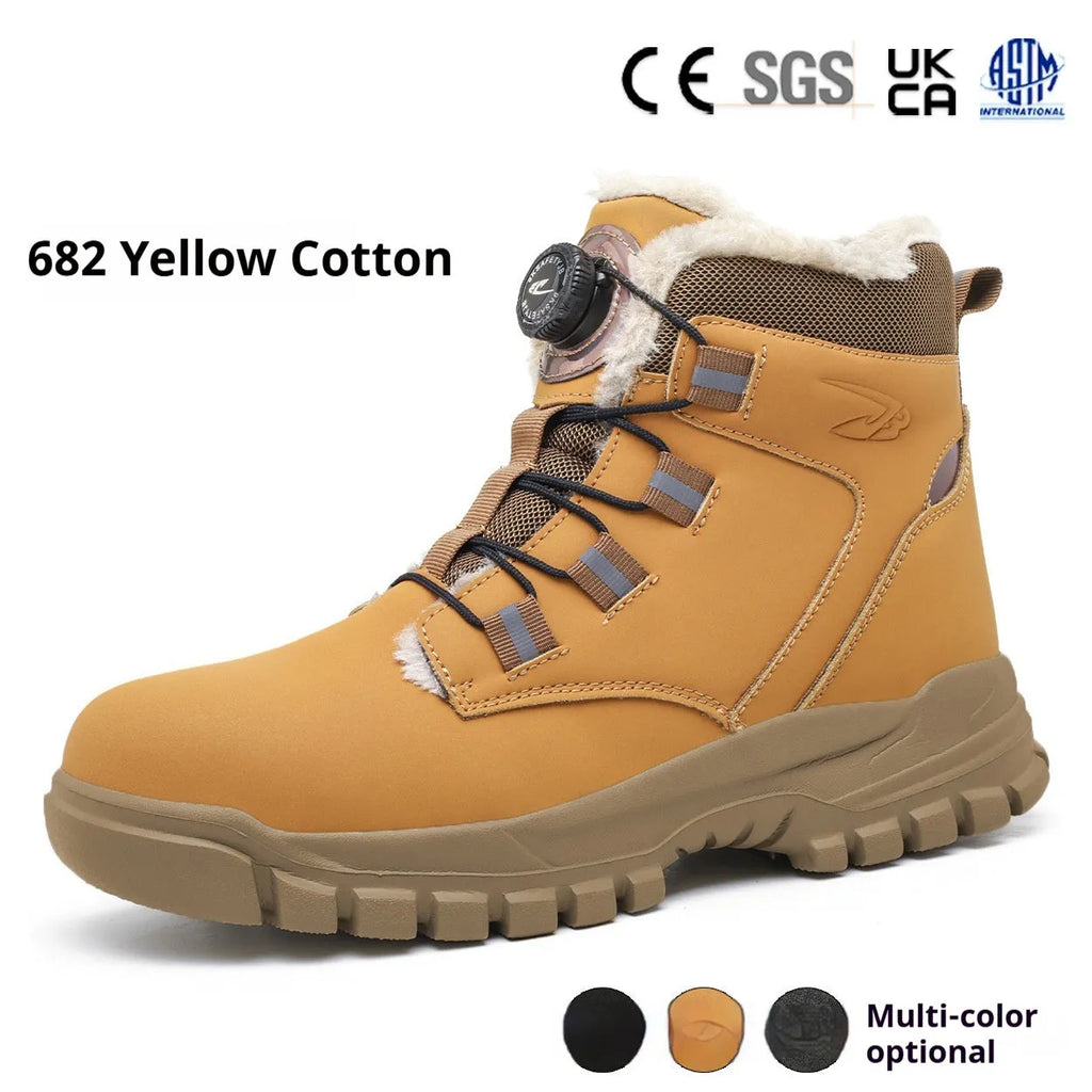Labour protection shoes with leather upper and rubber sole in black colour showing anti-smashing design features