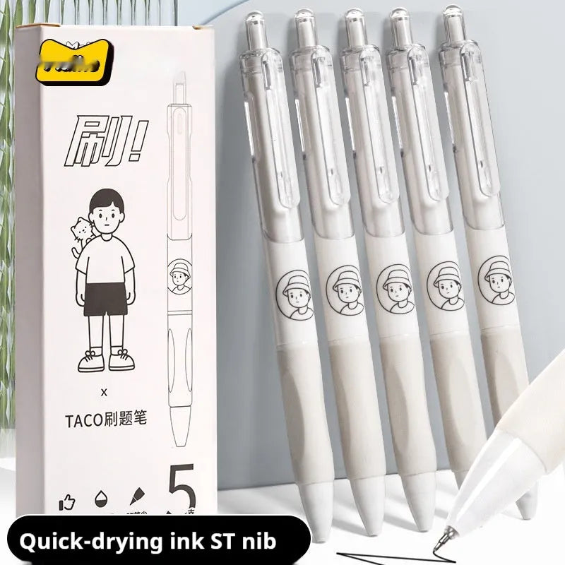 Set of five Taco series 0.5mm black ballpoint pens with quick-drying ink for exams and signatures
