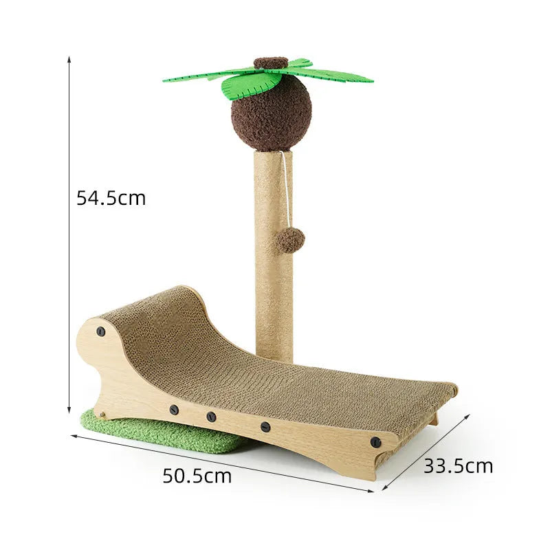 Wooden beach chair-style cat climbing frame with hemp scratch board and 60cm x 45cm platform