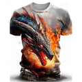 Men's 3D wind dragon printed short-sleeved T-shirt in milk silk fabric, sizes S to 5XL