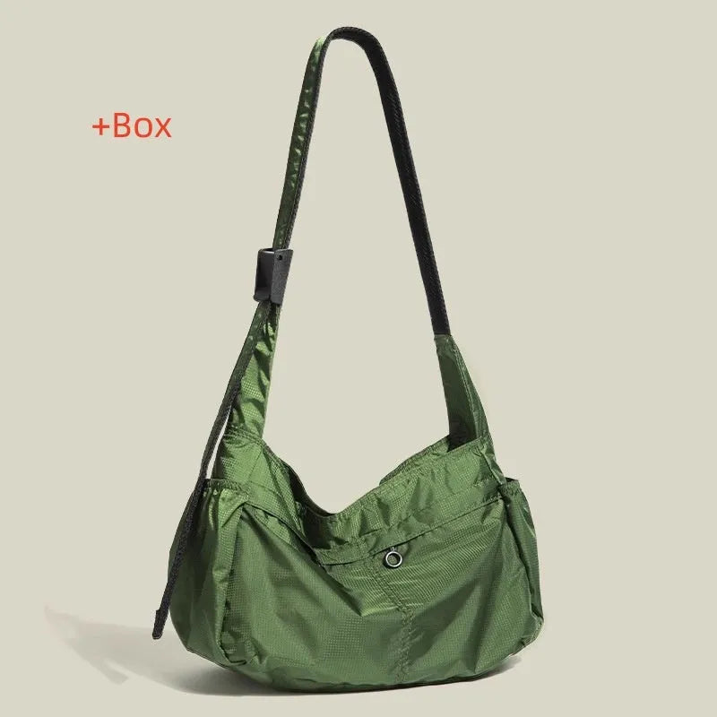 Nylon waterproof messenger bag in horizontal square design with shoulder strap