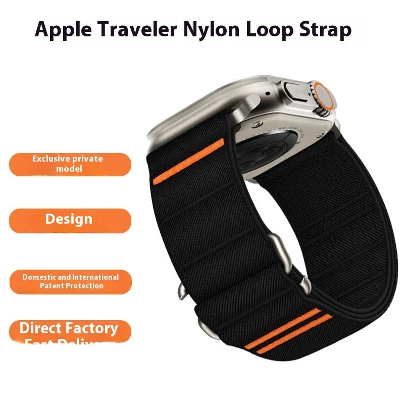 Elastic nylon watchband with stainless steel buckle in multiple colours for Apple watch compatibility