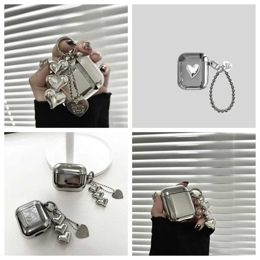 Electroplated TPU headphone case with heart pendant and bracelet chain decorative elements