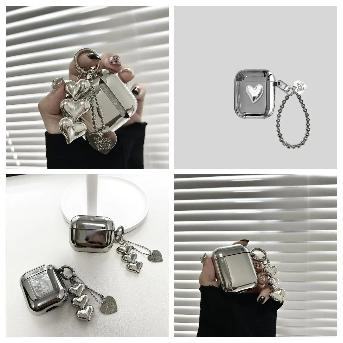 Electroplated TPU headphone case with heart pendant and bracelet chain decorative elements