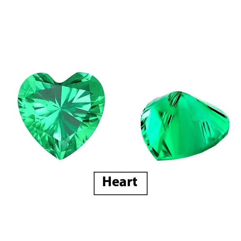 Cultivated emerald gemstones in round and grandmother cut shapes showing Columbia green colour