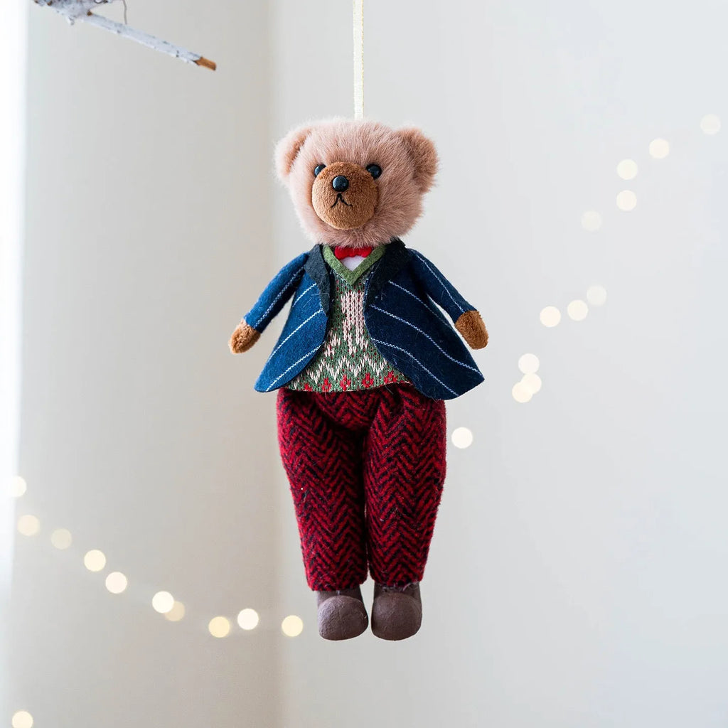 Plush bear doll in cotton suit with plaid design, 30 cm tall, available as princess bear or gentleman bear