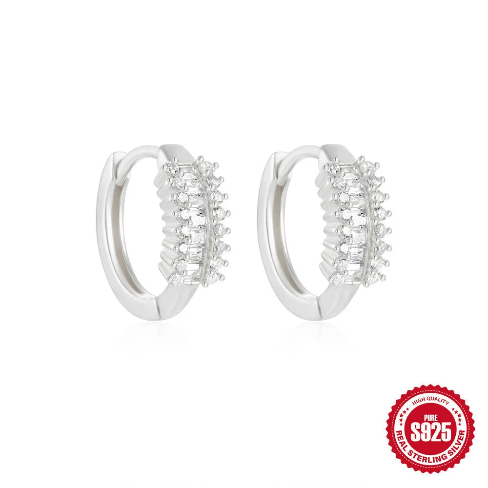 Sterling silver geometric stud earrings with small round design and electroplated finish