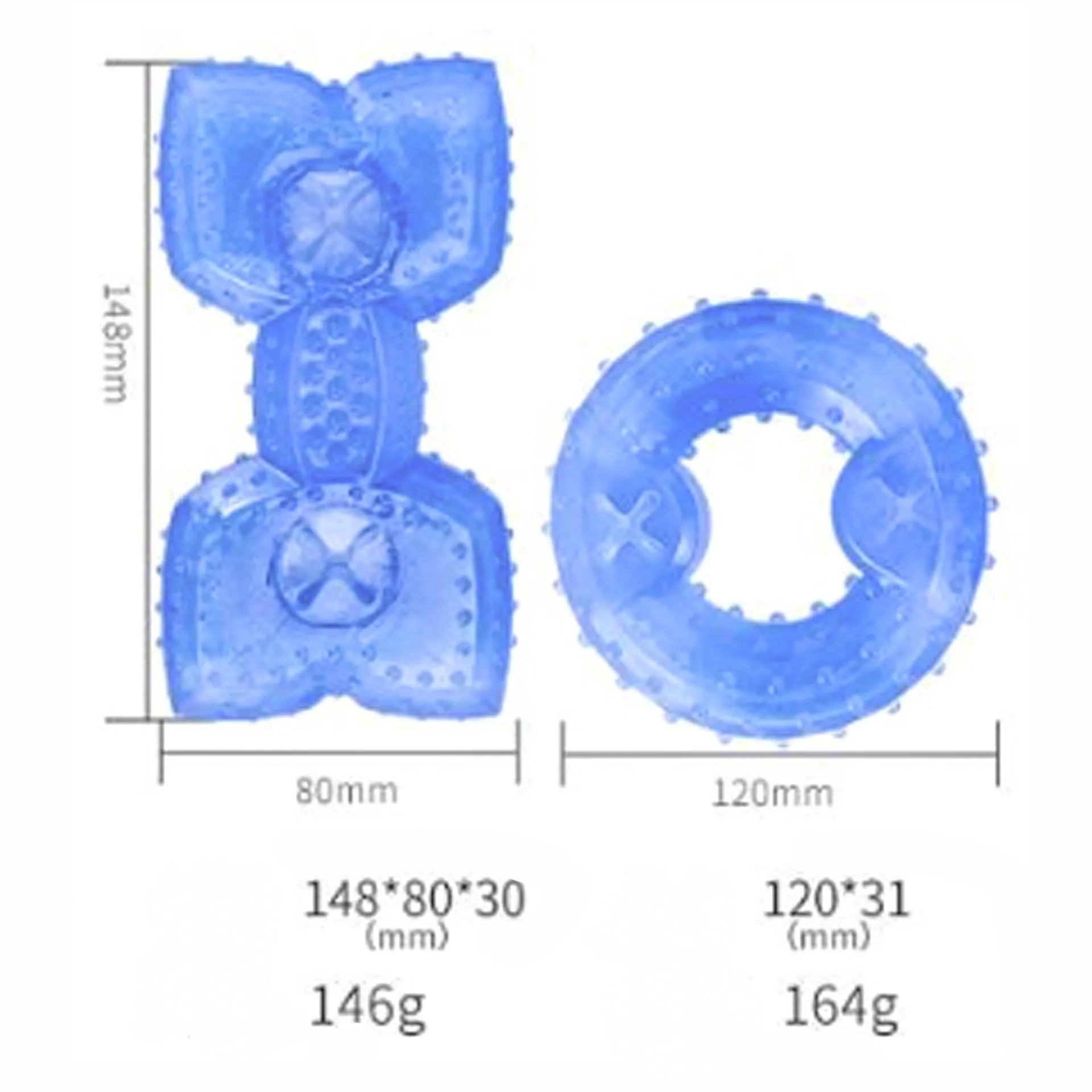 Freezable dog teething cooling chew toy with treat compartment in Bones and Circles shapes