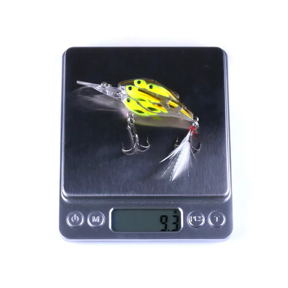 Floating hard bait fishing lure with fish feather hook in multiple colour options