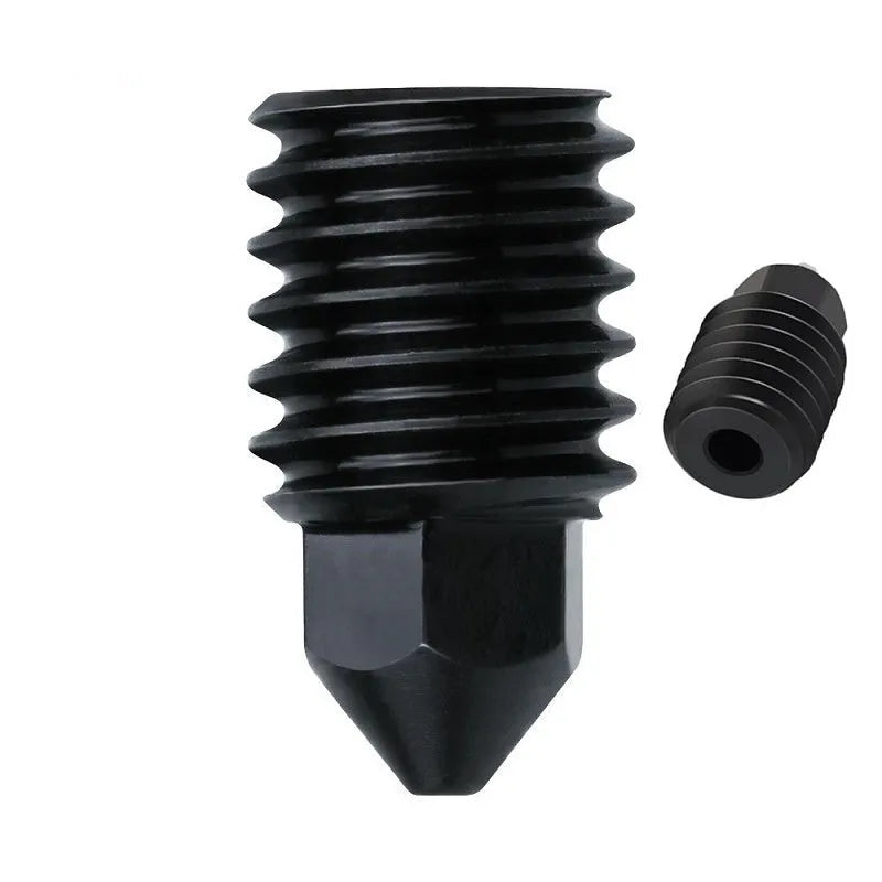 Hardened steel hot end nozzle assembly for Bambu Lab A1 Mini 3D printer with black silicone sleeve