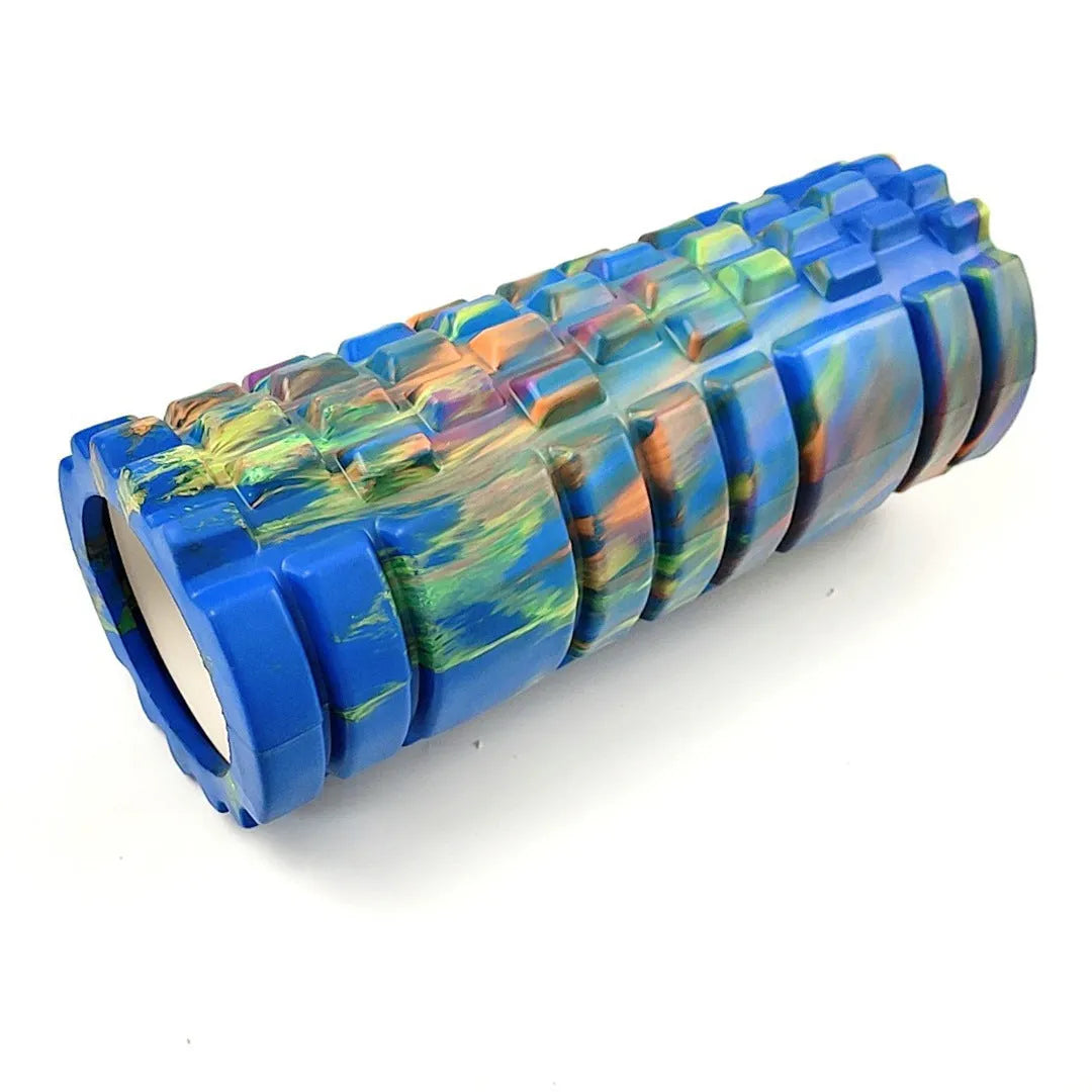 33cm long camouflage pattern EVA foam roller on a floor.