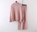 Women's acrylic fibre two-piece set with sweater and wide-leg trousers in solid colour for office commuting