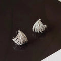 Geometric line design earrings with platinum finish and zircon material for women