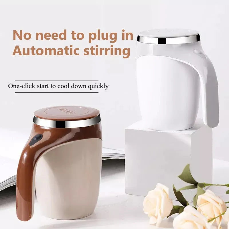 White rechargeable automatic magnetic stirring cup with stainless steel interior