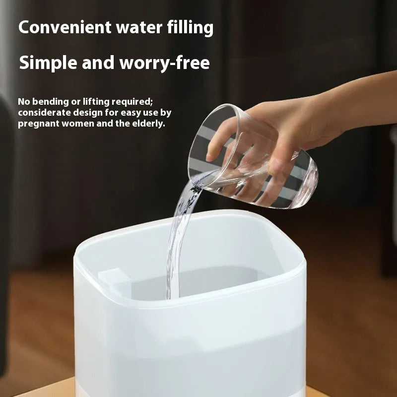 White dual spout USB humidifier with 2 litre capacity tank and night light display