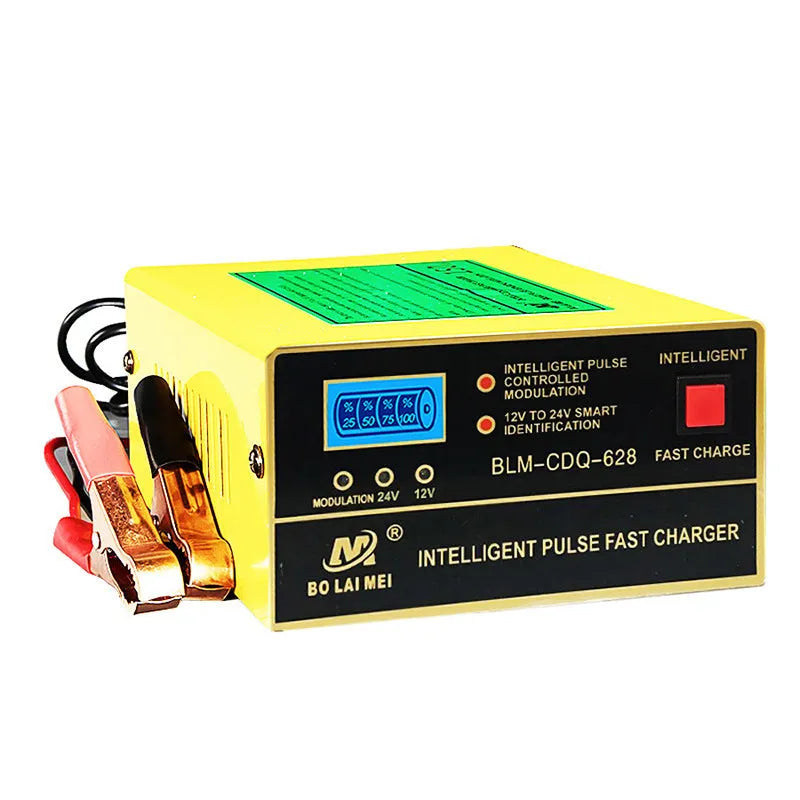 BT 168 model 12V and 24V portable automobile battery charger with American plug for lead acid batteries.