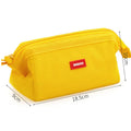 Large canvas pencil case with double zipper in yellow, black, or dark blue colour.