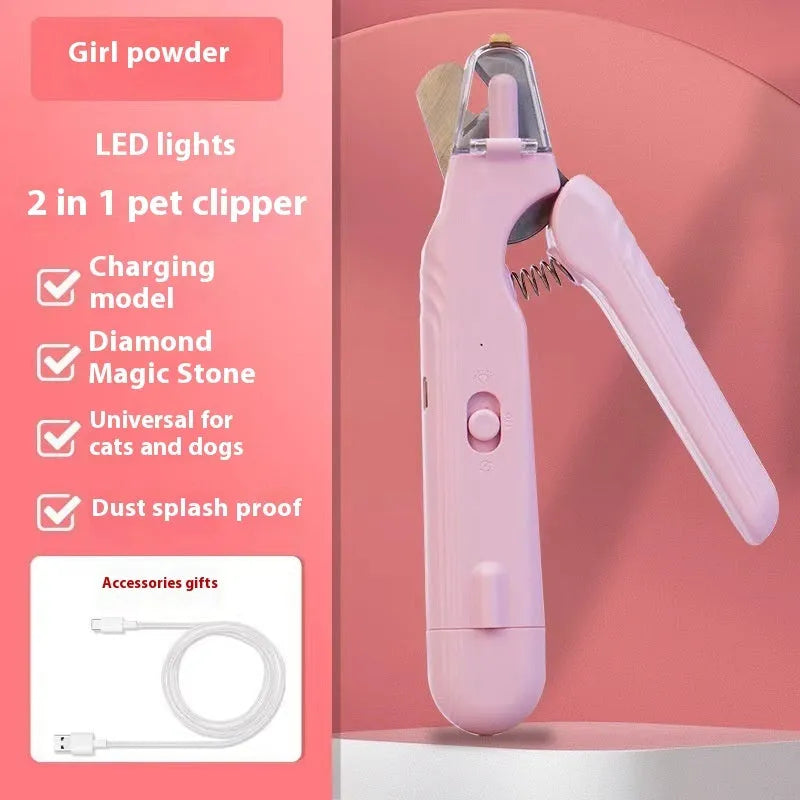 2-in-1 pet nail clipper with LED light, stainless steel blades, 180 x 41 x 22 mm, for dogs and cats