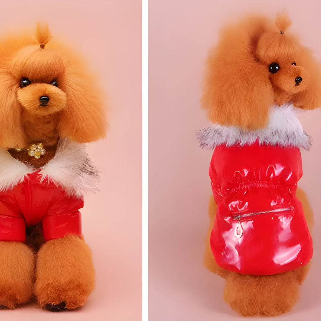 Four-legged fleece-lined cotton pet jacket in bright red, royal blue, black, gold, sky silver, green or pink