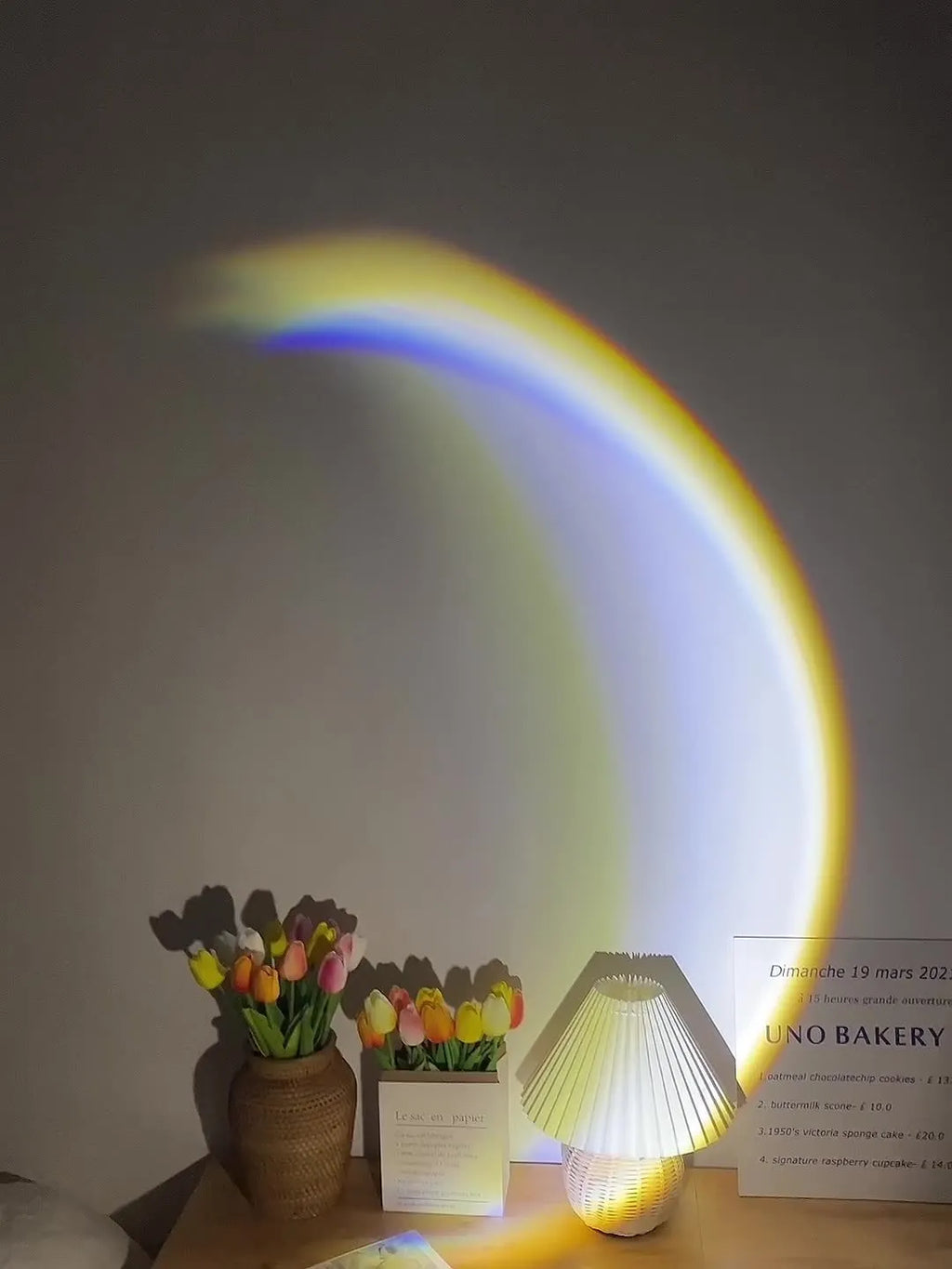 Scandinavian moon lamp with USB cable showing 360° rotation adjustment