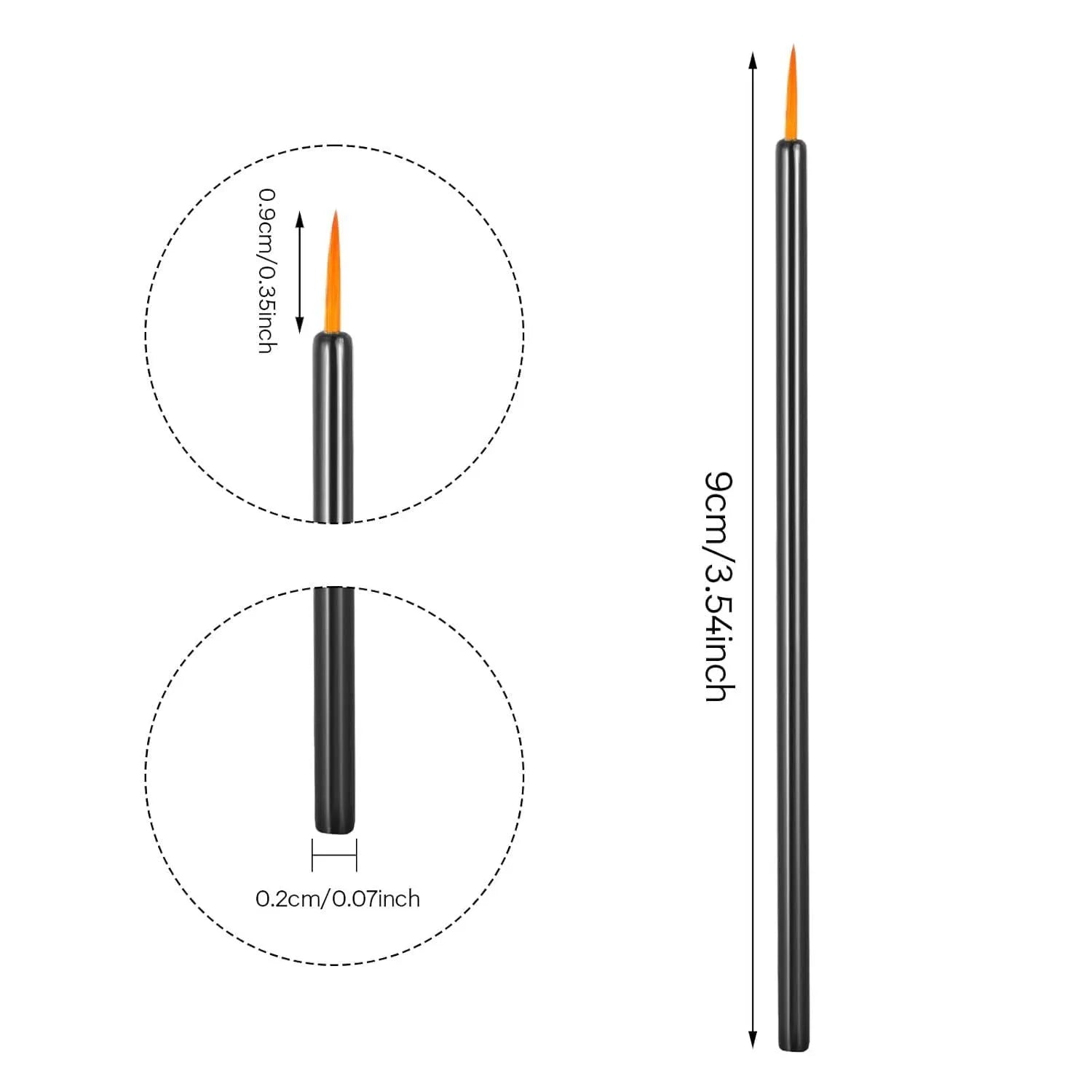 Pack of one hundred black disposable eyeliner brushes with fine points and plastic sleeves
