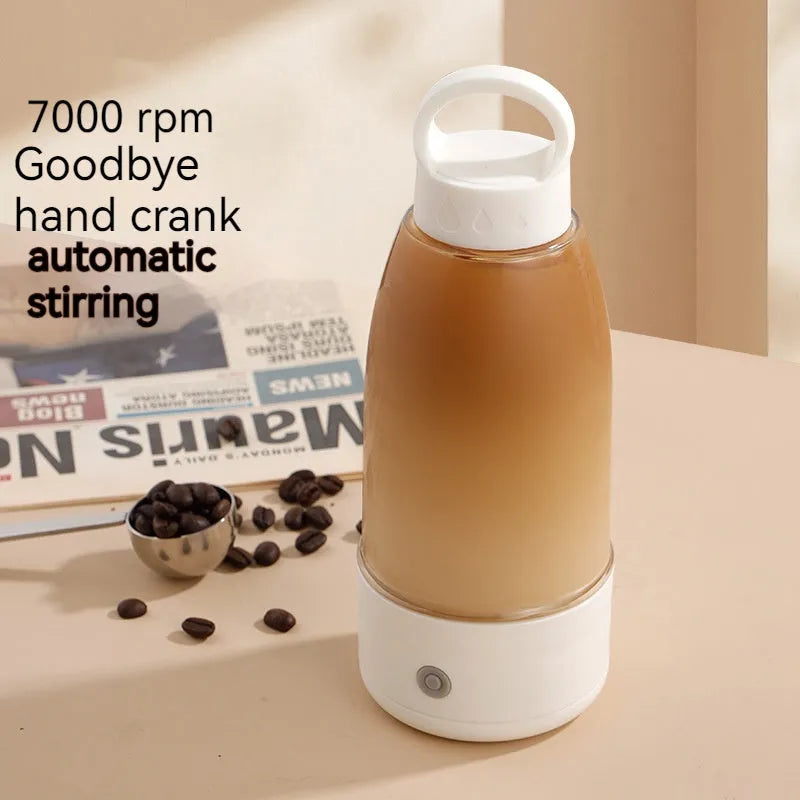 Automatic electric shaker bottle in green, pink, or white with USB port and handle for blending smoothies