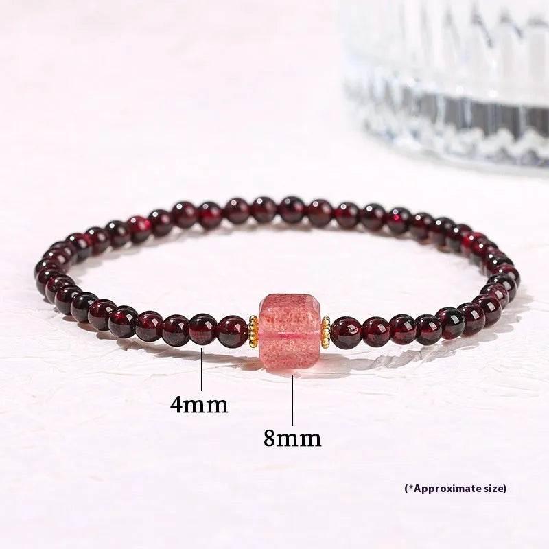 Natural garnet square bracelet with geometric design and Pixiu charm, 3A purity grade