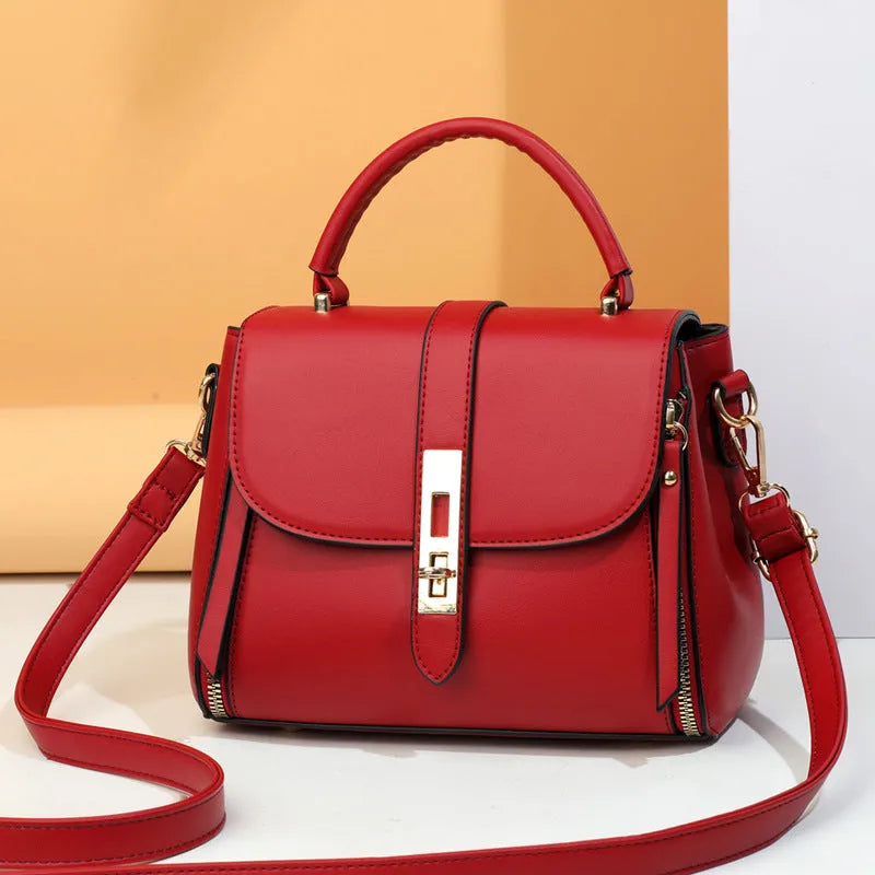 Women's soft PU leather shoulder bag in square vertical design with adjustable strap, showing interior polyester lining
