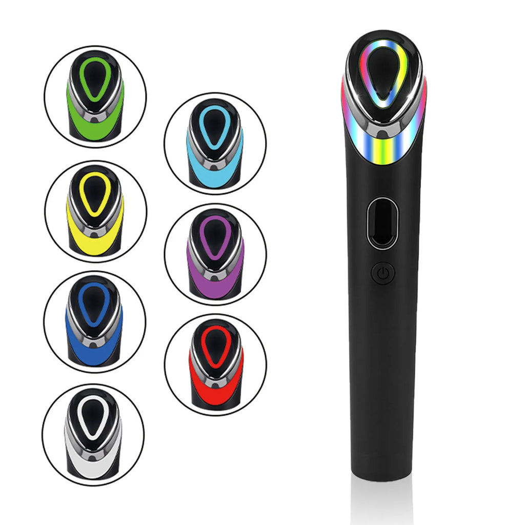 Black eye massager device with red and blue light therapy lights and vibration functions