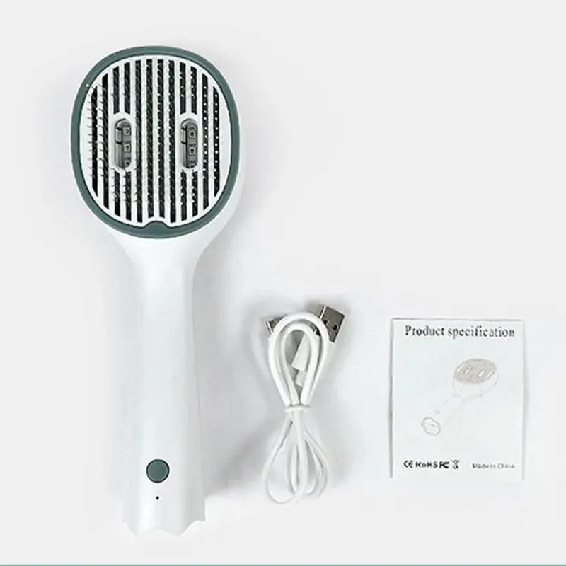 Dark green UVC sterilisation pet grooming slicker brush with needle bristles for removing tangled cat and dog hair