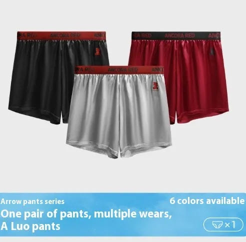 Solid colour men's boxer briefs with mid-waist design in black, red, blue, silver, purple, or brown