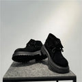 Men's distressed brown cow suede retro worker boots with thick platform sole and two-way laces.