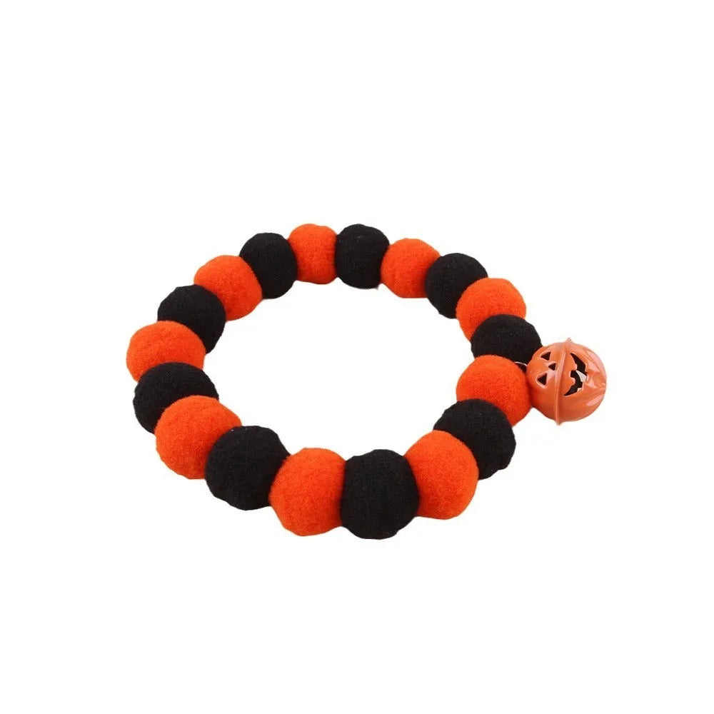 Funny naughty cat collar with orange pumpkin design for Halloween, adjustable in small, medium, large sizes