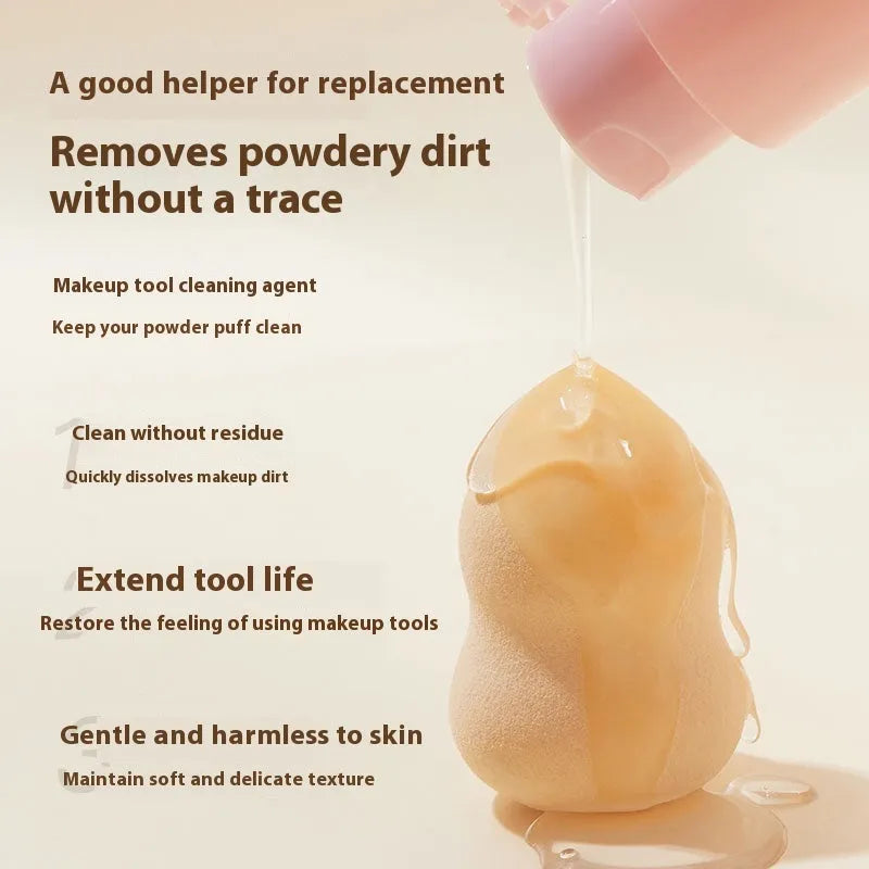 Makeup brush cleaner set showing 80ml detergent bottle and 75ml wash-free spray for beauty tools