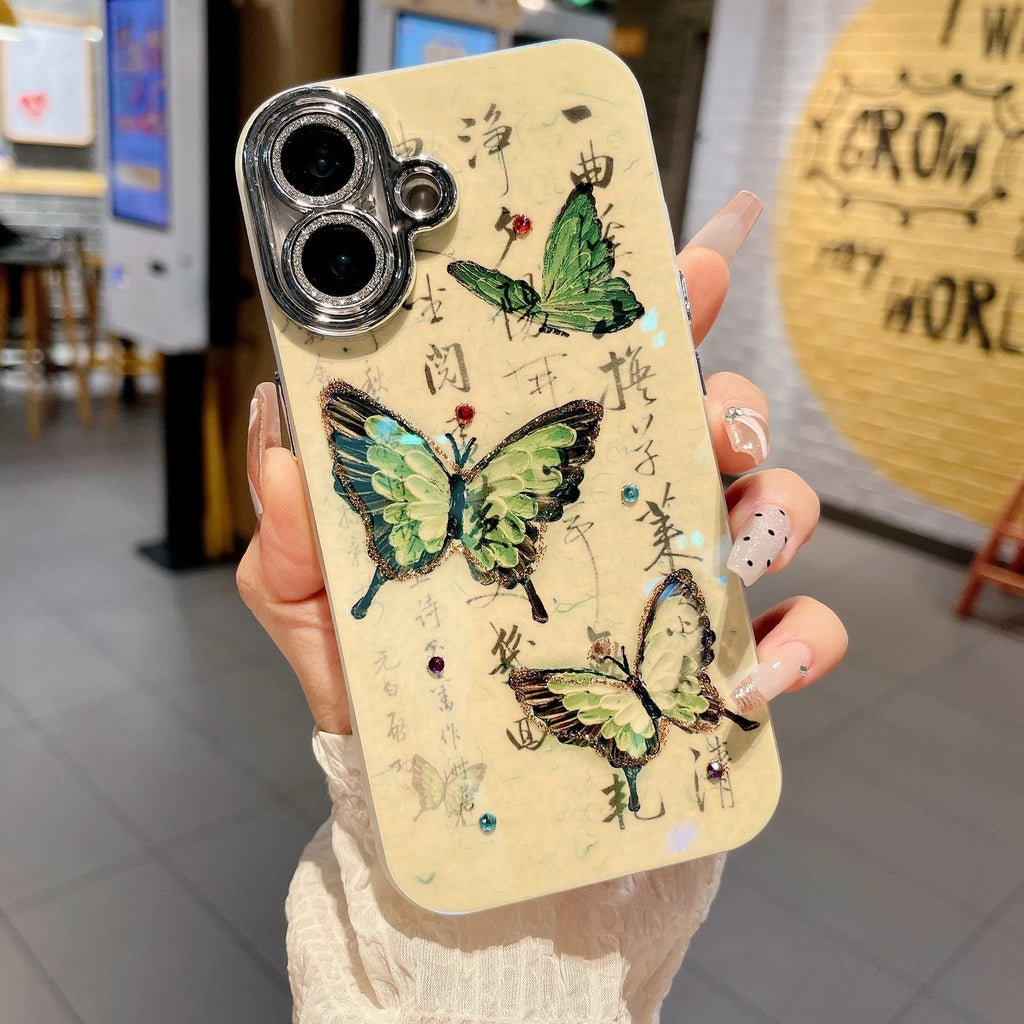 National style IMD anti-fall phone case for iPhone 11 to 16 Pro Max, all-inclusive design, three colour options