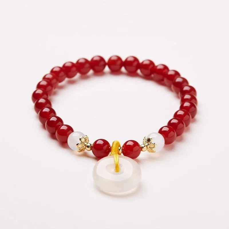 Handmade natural jinsi jade bracelet with safety buckle clasp and 6mm agate beads