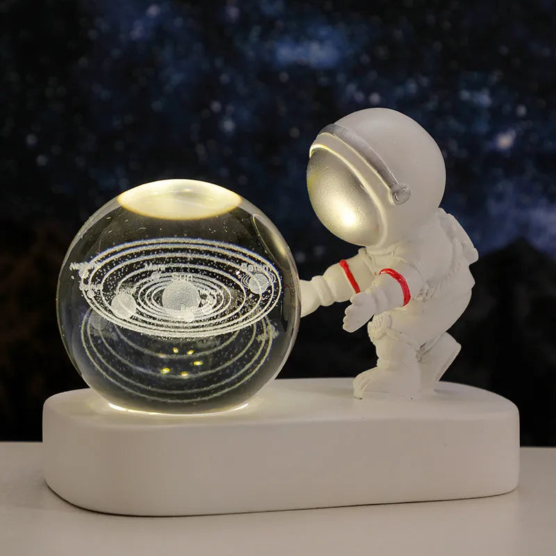 Glowing galaxy astronaut crystal ball night light 6cm with USB cable