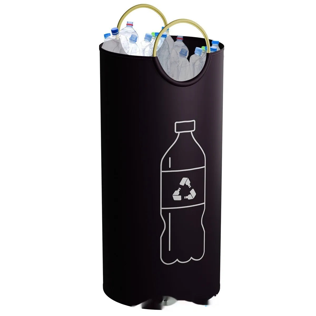 Round grey portable trash can showing 38cm diameter opening and 72cm height with included plastic bag