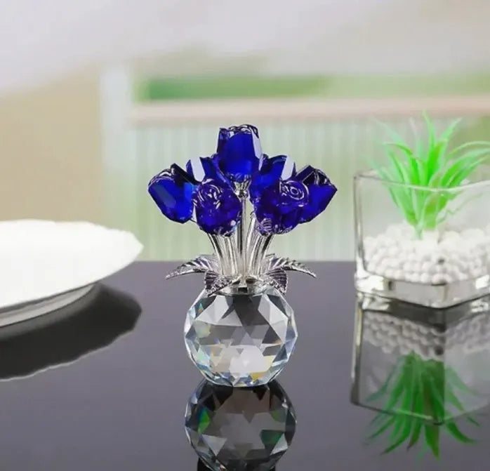 K9 crystal glass rose decoration with geometric Chinese design in seven colour options