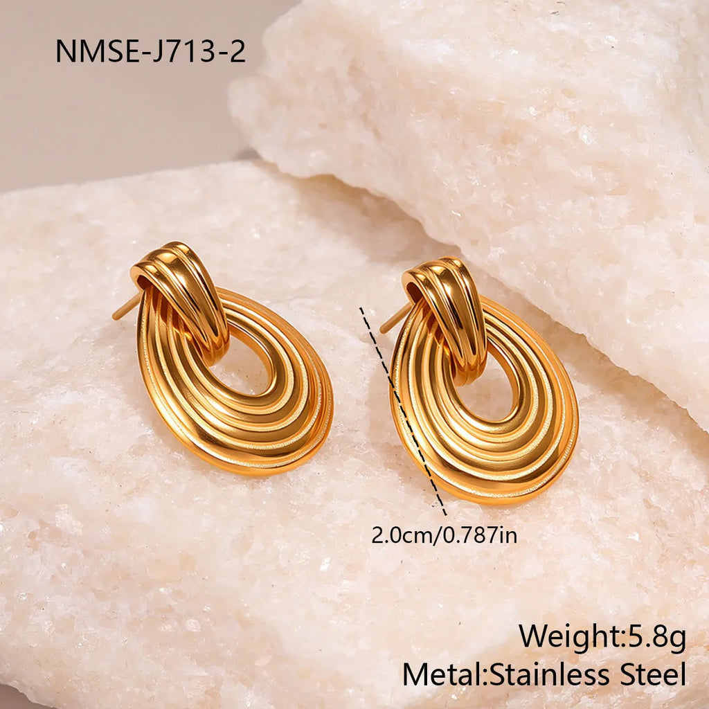 18K gold plated stainless steel ring texture earrings for women, non-fading geometric fashion OL design