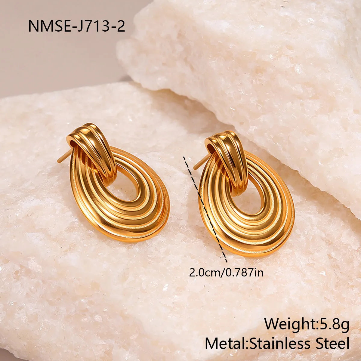 18K gold plated stainless steel ring texture earrings for women, non-fading geometric fashion OL design