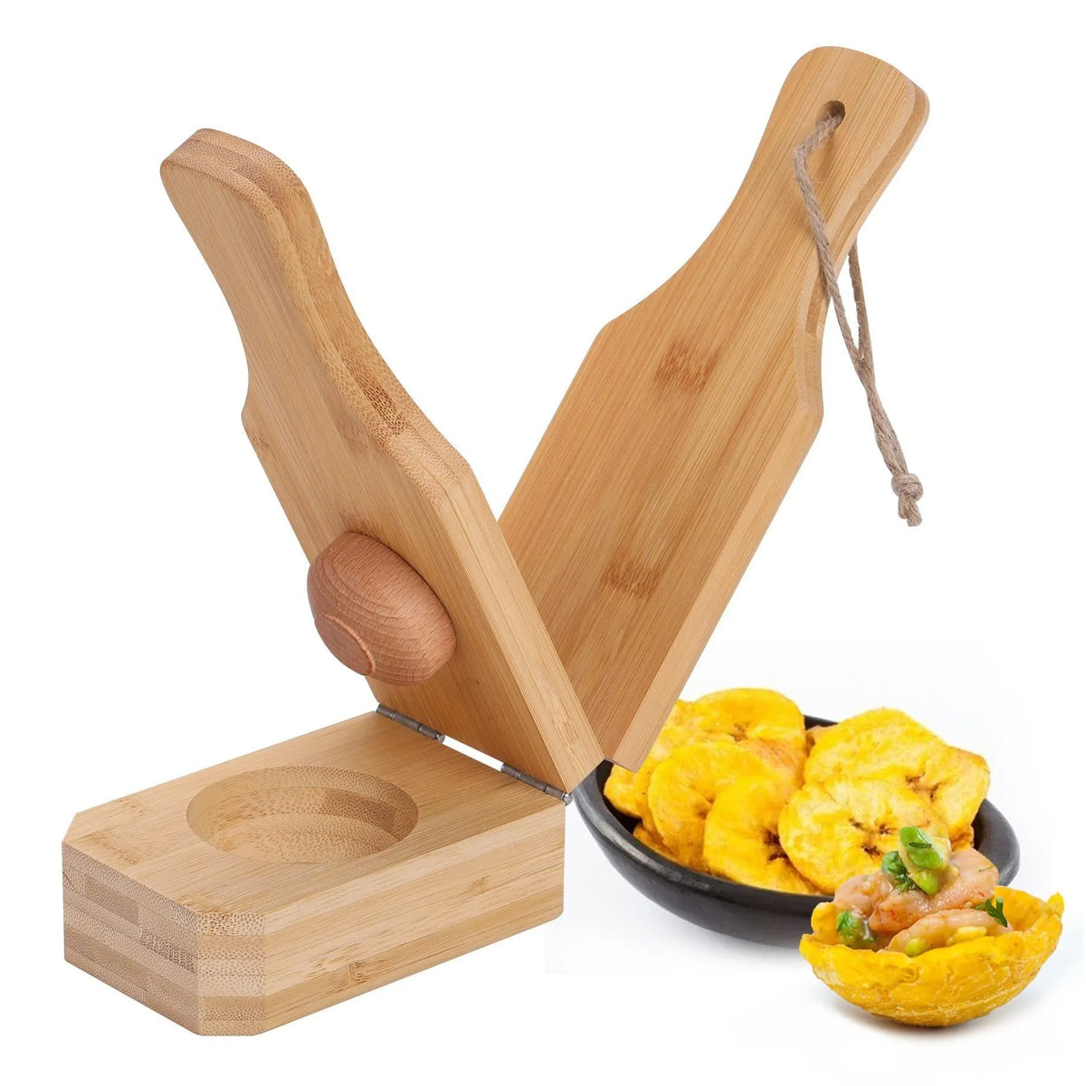 Wooden banana grinder with modern design on a kitchen counter