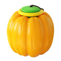 Green, orange, and yellow pumpkin-shaped dog ball toy with squeaker for small breeds, measuring 69x68x68mm
