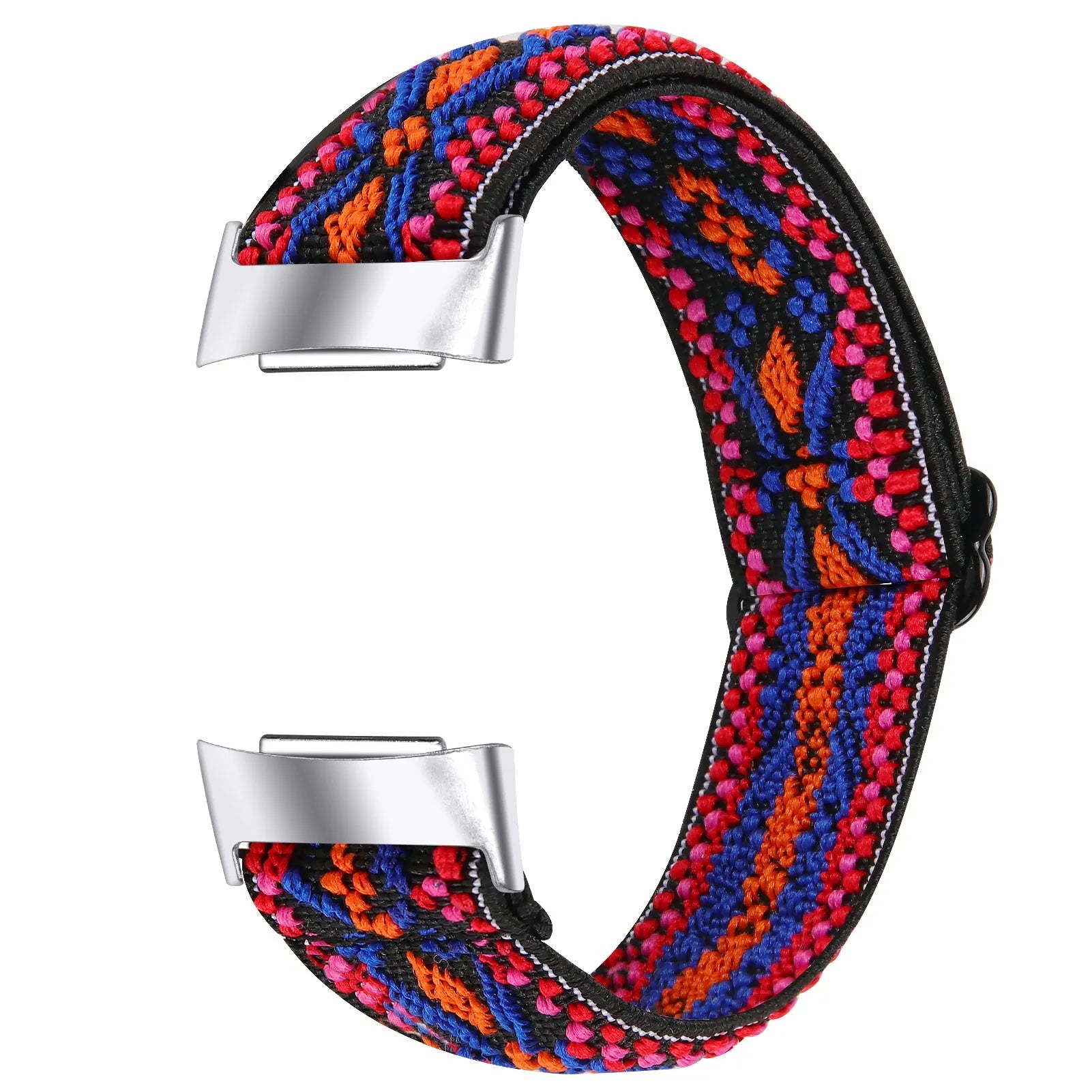 Adjustable printed elastic watch strap compatible with Fitbit Charge 6, shown in a vibrant colour design.