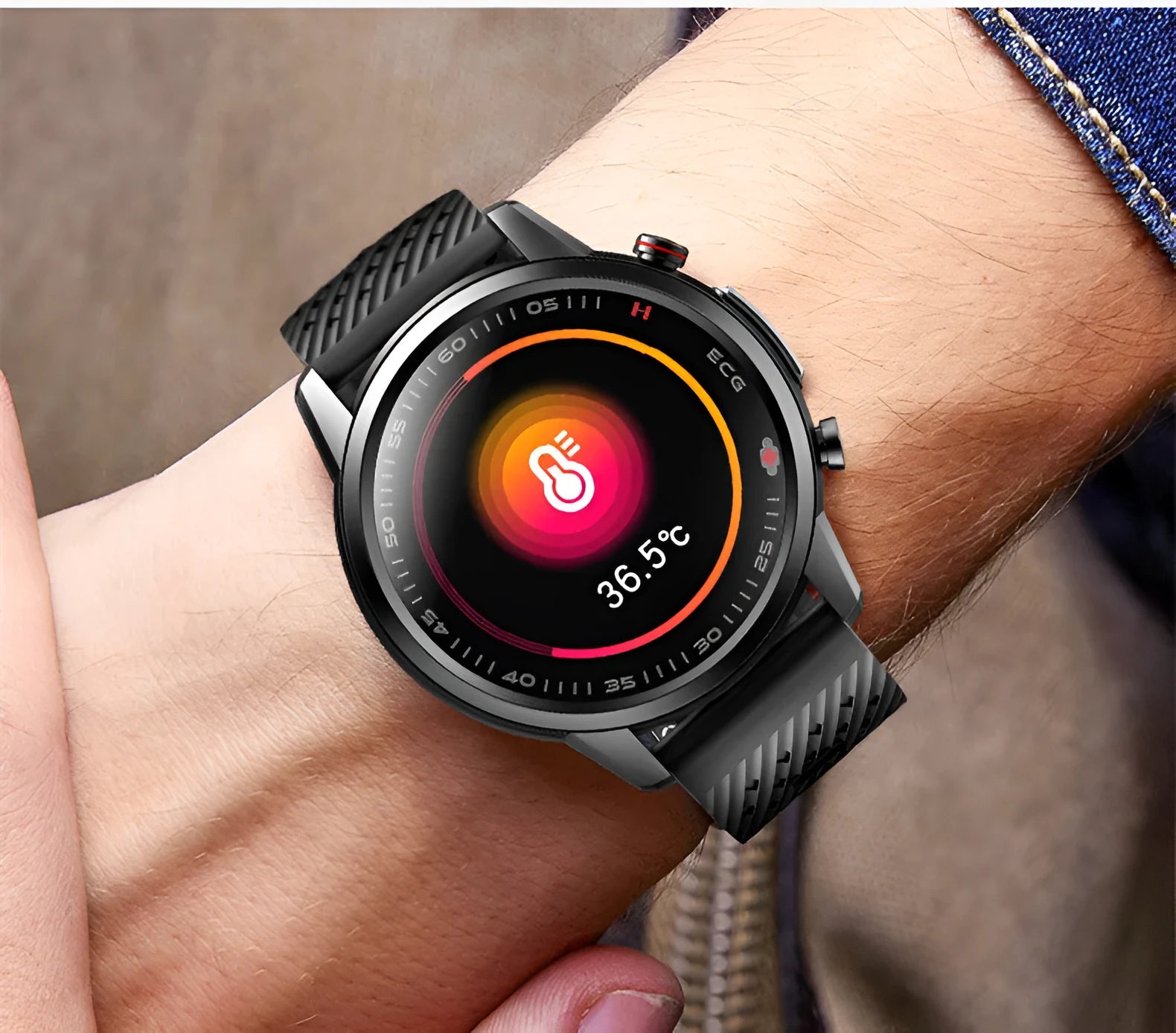 F800 ECG Blood Pressure Sports Smart Watch with black TPU wristband and 1.3-inch display