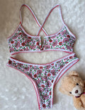 Women's floral print V-neck swimsuit in brief style with quick-drying polyester fabric