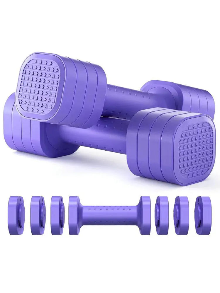 Detachable dumbbell set in pink colour with 5lb weight markings for women's fitness training