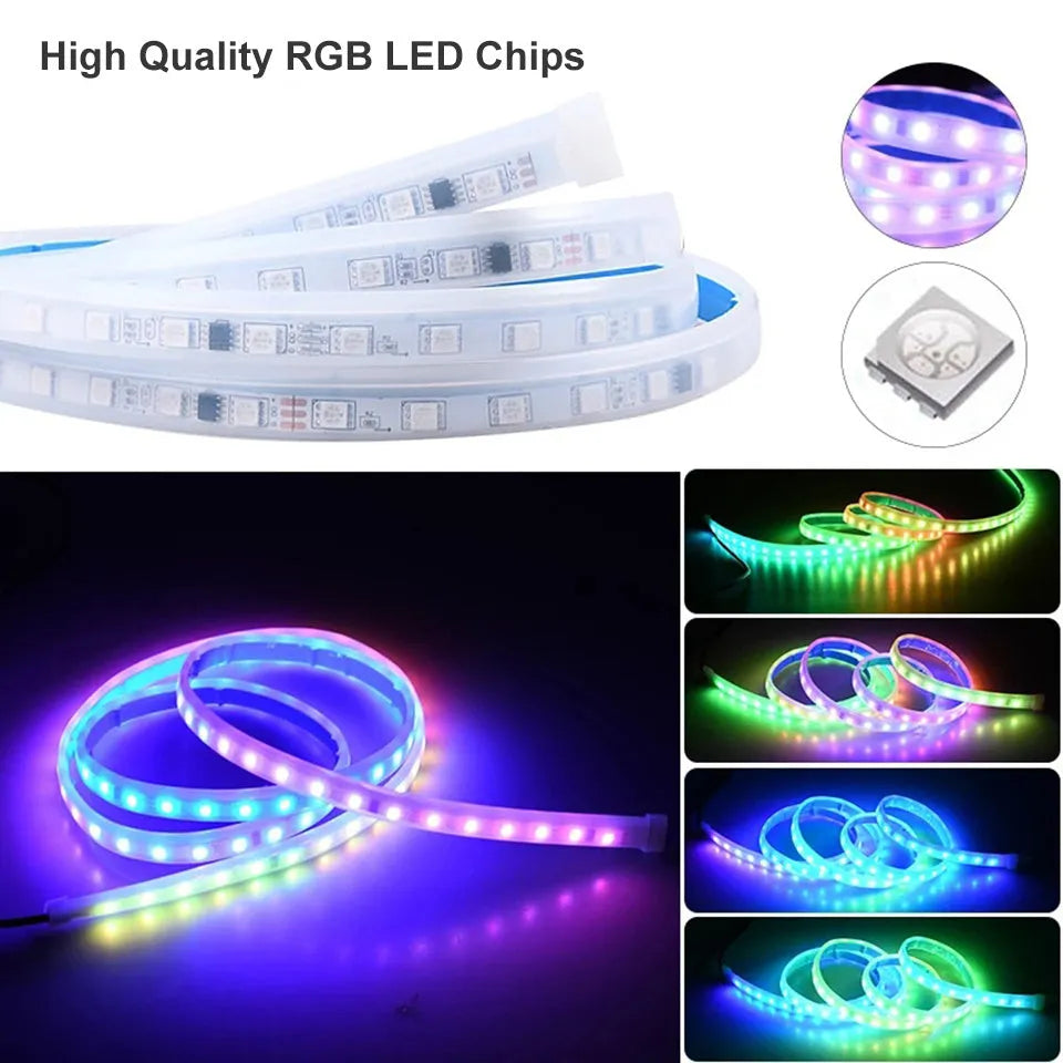 Automotive engine cover LED strip lights showing installation through daily running light screen gap with colour illumination options