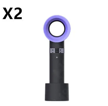 Portable bladeless fan in choice of colours with USB cable and base, showing no visible blades.